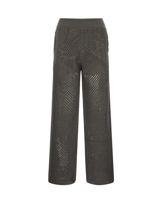 Brunello Cucinelli Gray Net Knitted Straight Leg Trousers