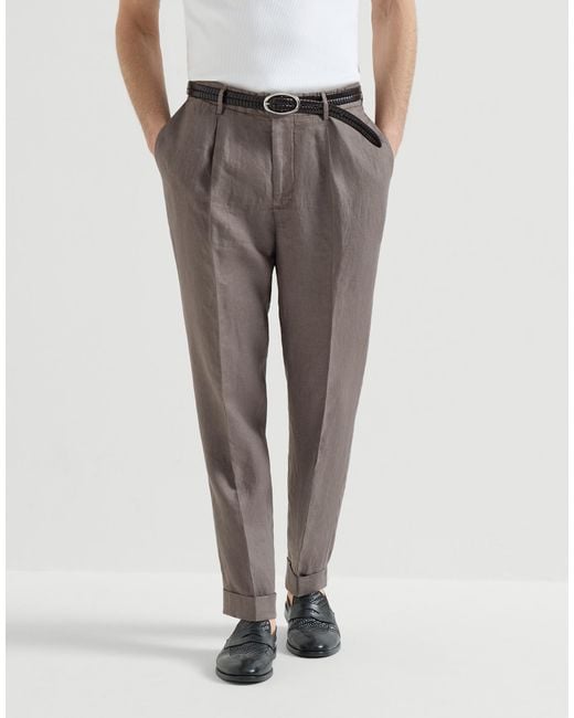 Brunello Cucinelli Gray Garment-Dyed Trousers for men
