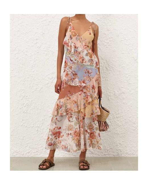 Zimmermann White Awaken Frilled Slip Spliced Print Dress