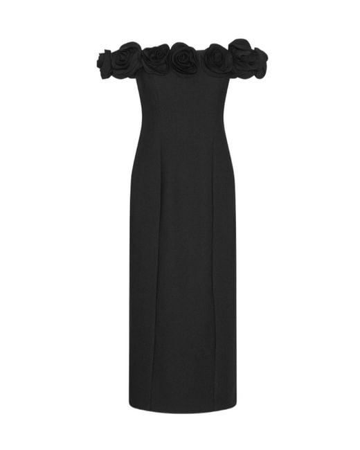 ROTATE BIRGER CHRISTENSEN Black Floral Trim Midi Dress