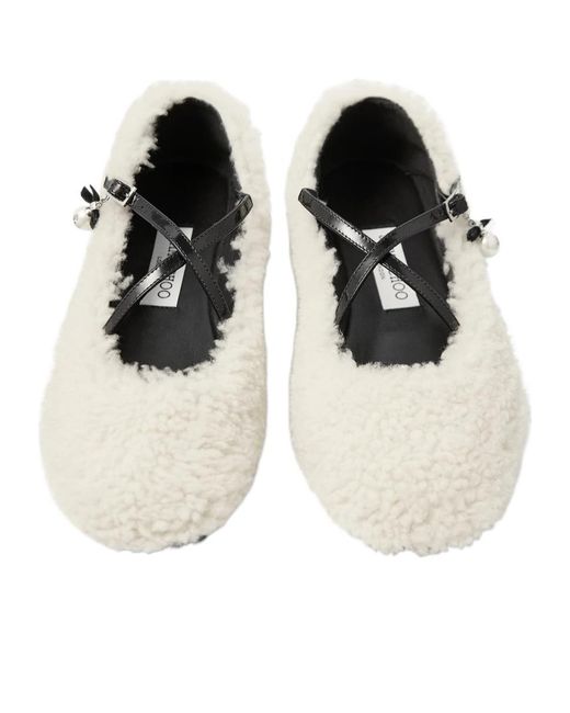 Jimmy Choo White Eleri Shearling Ballerina Flats