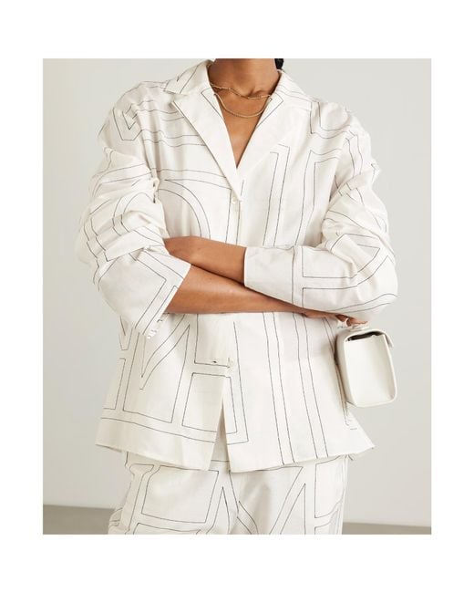 Totême  White Totême Monogram Long-Sleeved Blouse