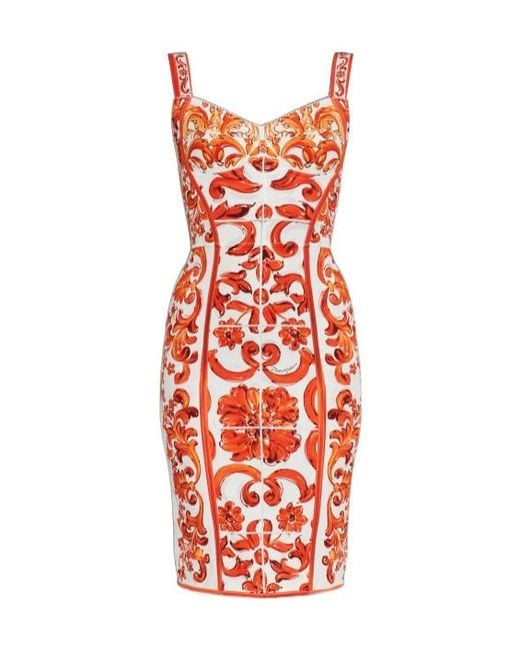 Dolce & Gabbana Red Majolica Printed Midi Dress