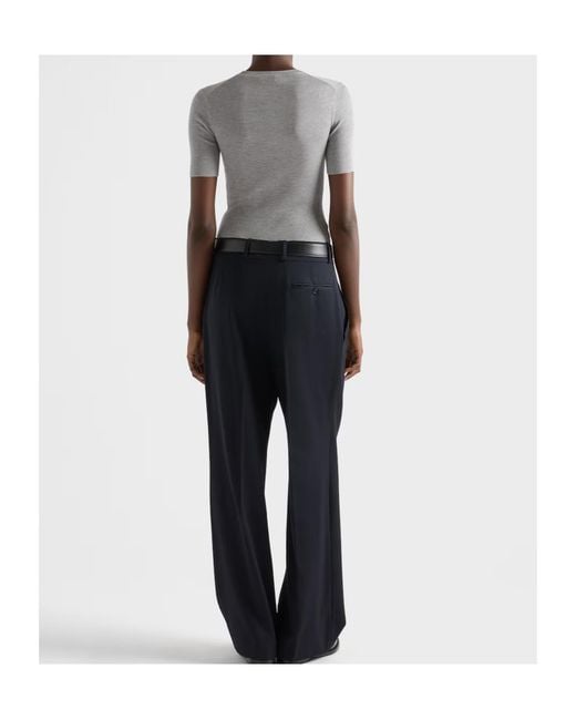 Prada Gray Silk Crew-Neck Sweater With Logo