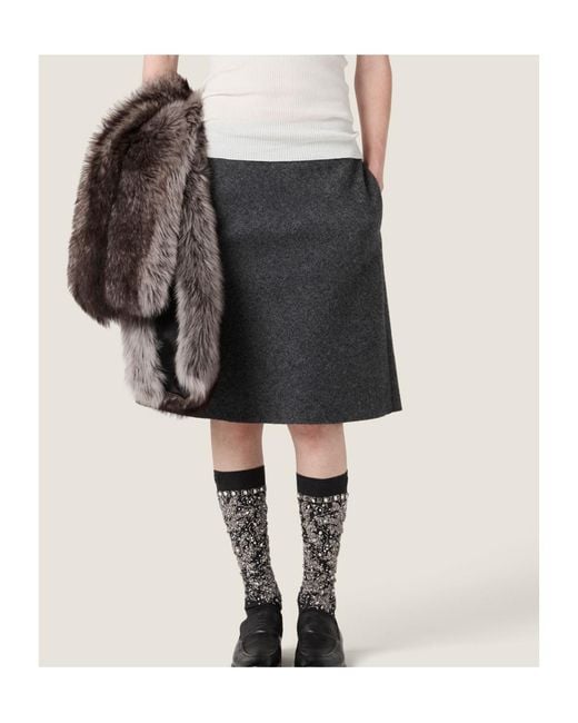 Miu Miu Gray Zip-Up Midi Skirt