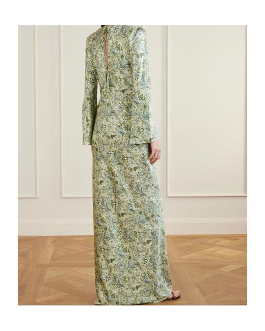 Veronica Beard Green Gemma Printed Silk-Blend Satin Maxi Dress