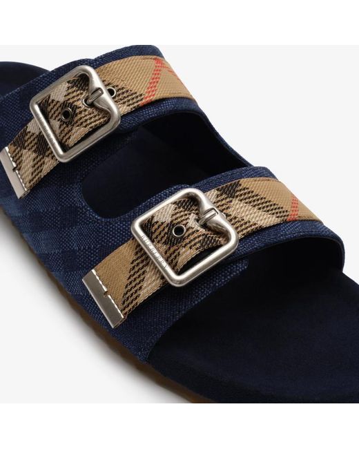 Burberry Blue Double Check-Strap Urchin Slides for men