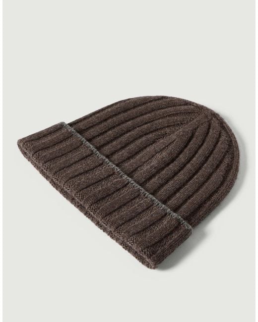 Brunello Cucinelli Brown Rib-Knit Beanie Hat for men
