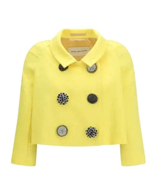 Dries Van Noten Yellow Vipa Embellished Jacquard Jacket