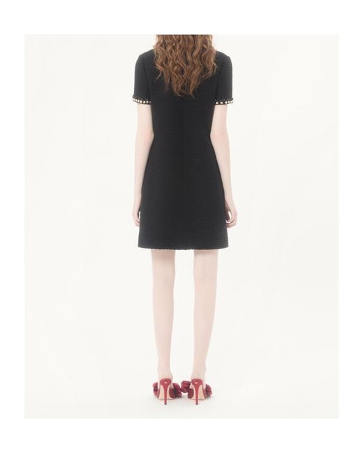 Valentino Black Embroidered Canestrello Tweed Short Dress
