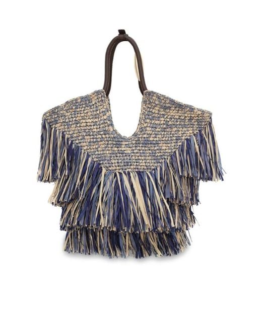 Zimmermann Blue Fringe-Trimmed Woven Tote Bag