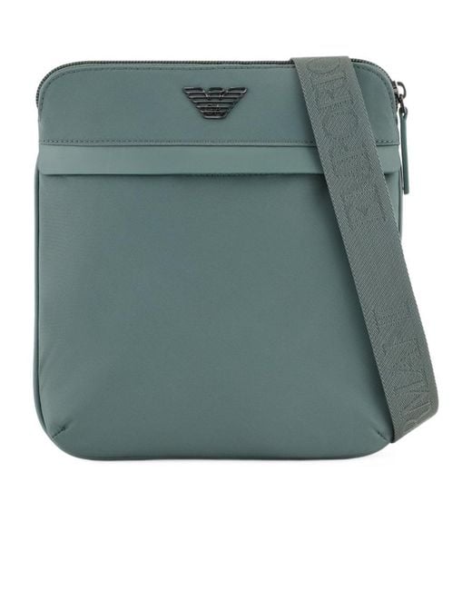 Emporio Armani Green Asv Recycled-Nylon Flat Shoulder Bag for men