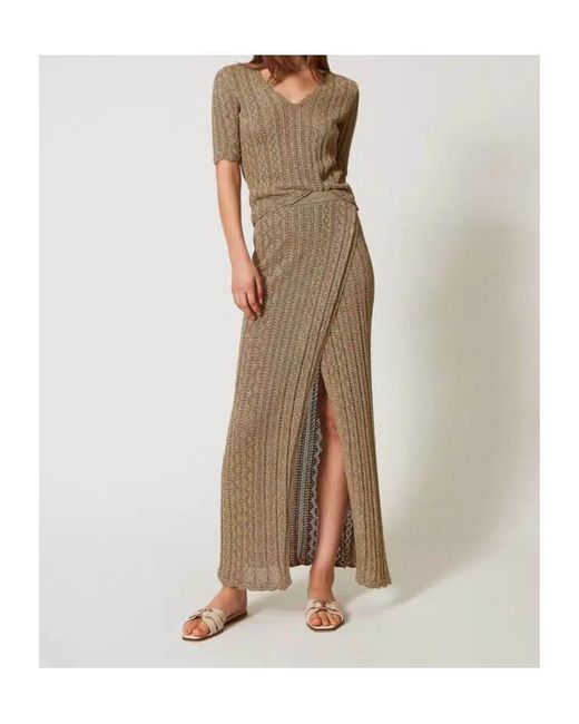 Twinset Natural Lurex Knit Long Skirt