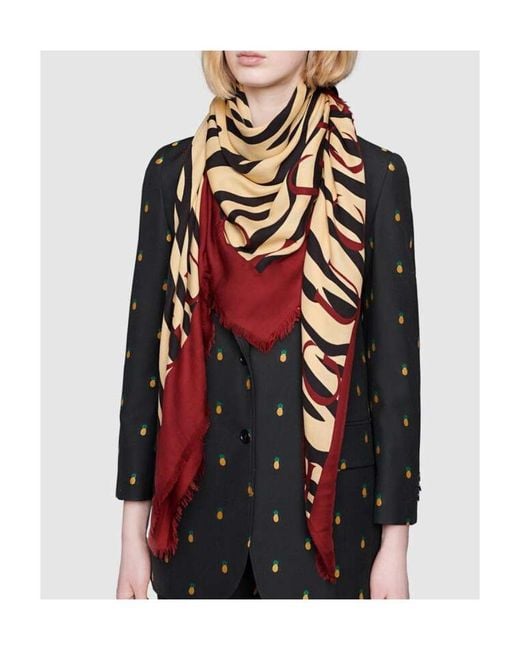 Gucci Red Tiger Print Scarf