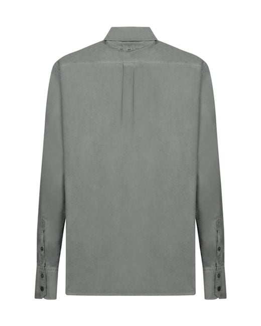 Dolce & Gabbana Gray Logo Patch Cruved Hem Shirt for men