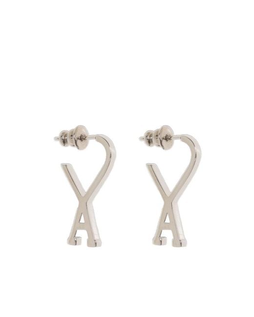 AMI White Ami De Coeur Small Hoop Earrings for men