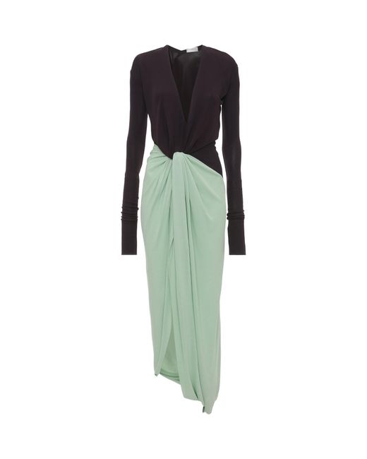 Victoria Beckham Green Long-Sleeved Knot Dress