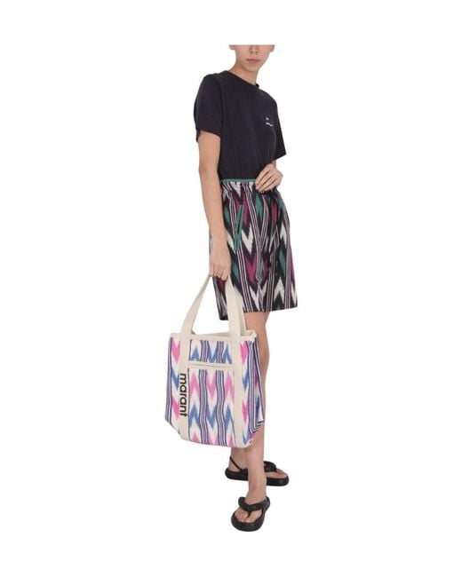 Isabel Marant Blue Zigzag-Print High-Waisted Shorts