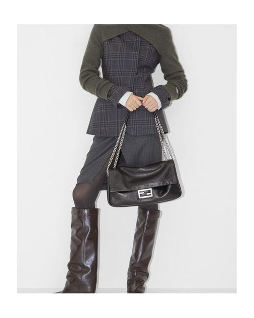 Fendi Black Baguette Chain-Linked Large Shoulder Bag