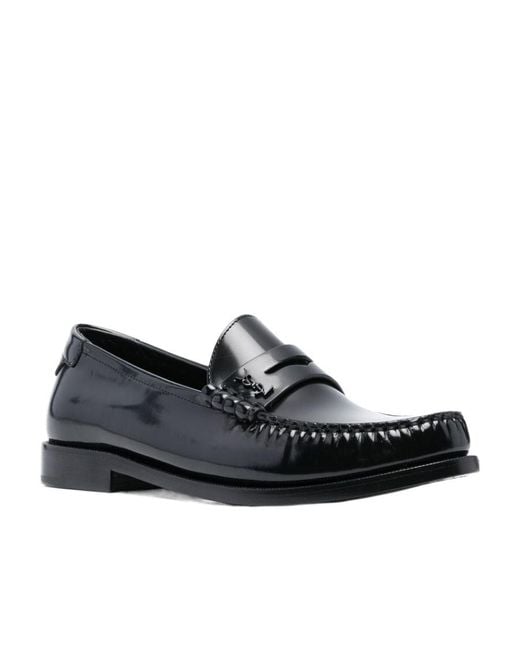 Saint Laurent Black Le Loafer Logo Plaque Slip-On Loafers