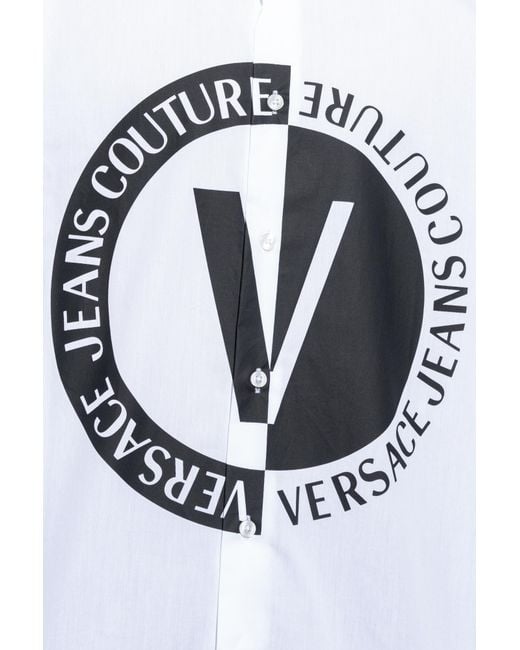 Versace Jeans White Couture Logo-Printed Long-Sleeved Shirt for men