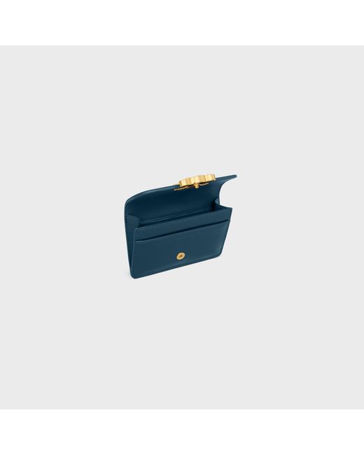 Céline Blue Card Holder With Flap Triomphe