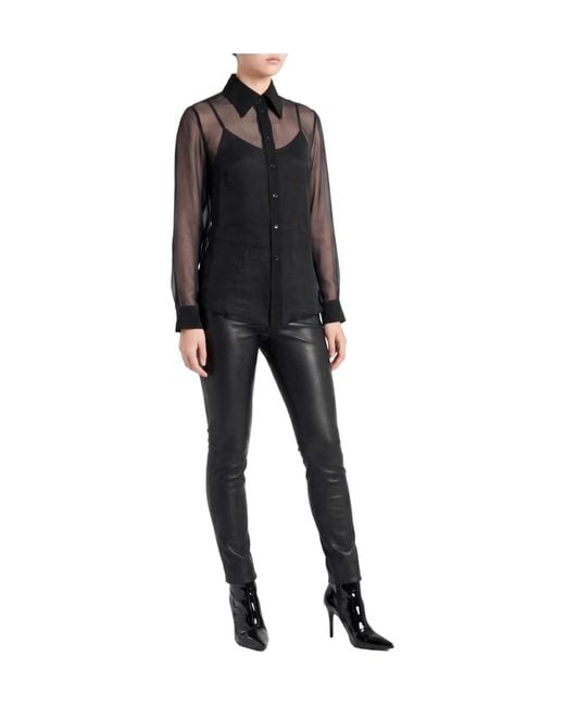 Saint Laurent Black Solid Color Silk Shirts