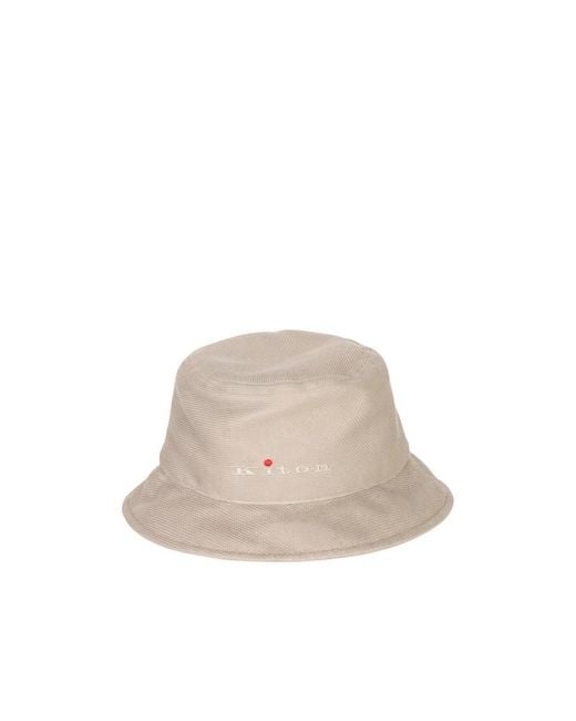 Kiton White Logo-Embroidered Bucket Hat for men