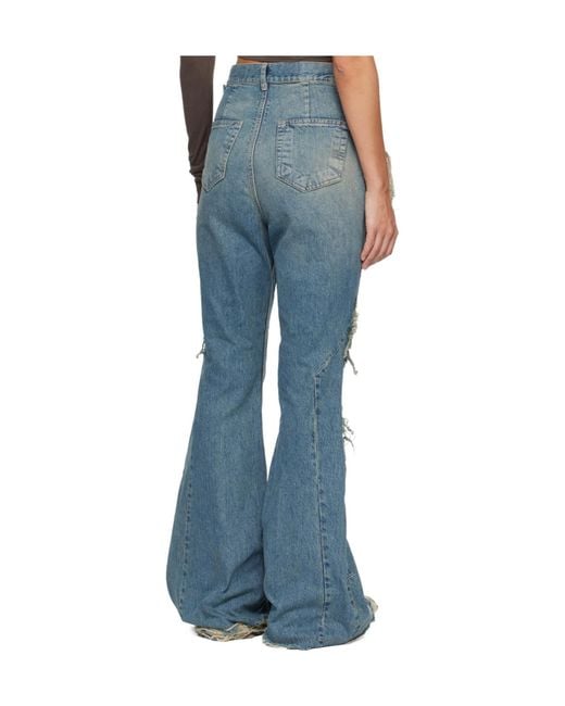 Rick Owens Blue Temple Slivered Flared Jeans