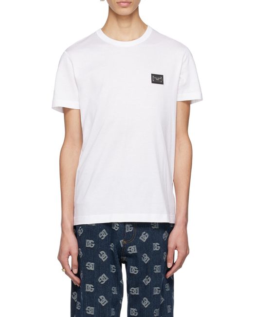 Dolce & Gabbana White Logo Plaque Short Sleeved T-Shirt for men