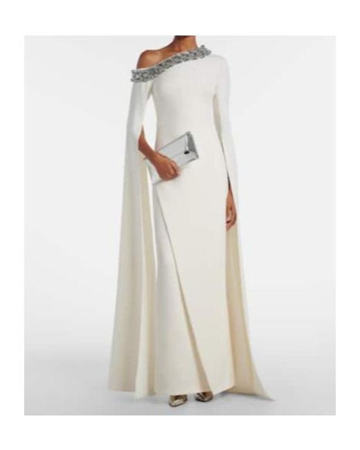 Safiyaa White Rinna Floral-Appliqué One-Shoulder Gown