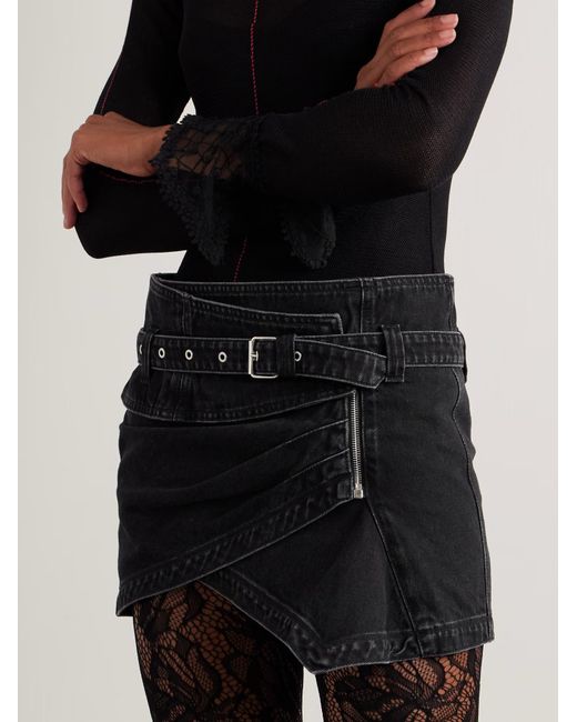 Isabel Marant Black Siyen Belted Zip-Front Denim Skirt