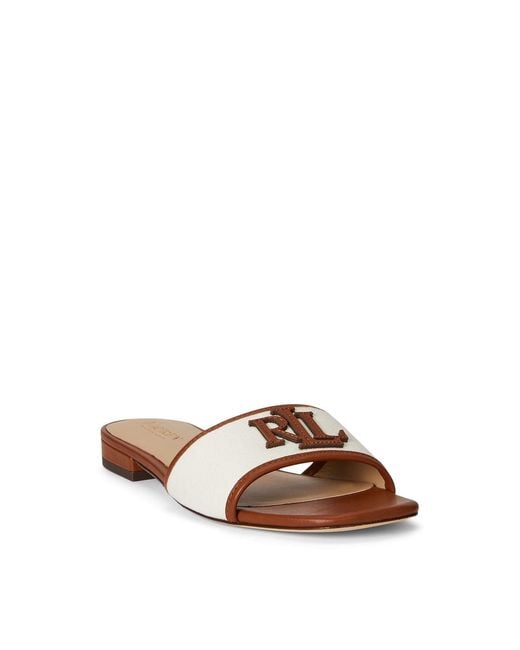 Ralph Lauren Brown Everly Real Leather Flat Sandals