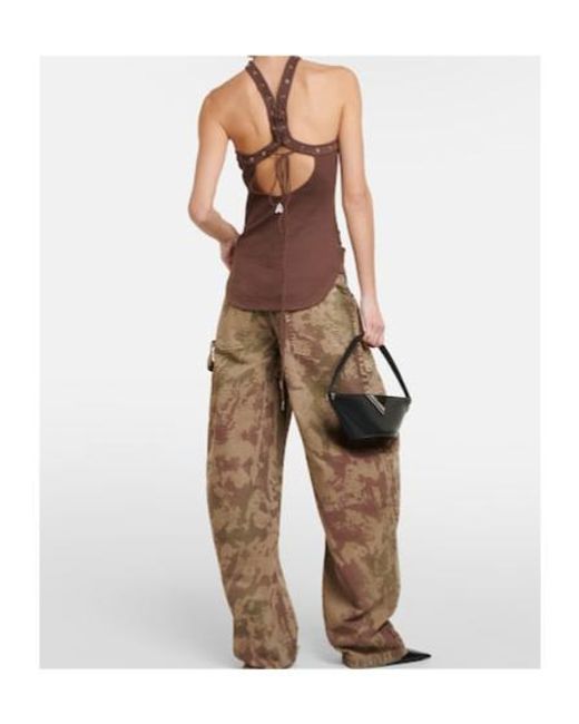 The Attico Brown Ribbed-Knit Halterneck Jersey Top