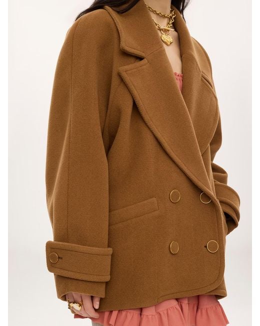 Chloé Brown Chloé Double-Breasted Herringbone Short Coat