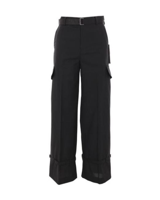 Sacai Black Straight-Leg Belted Cargo Pants