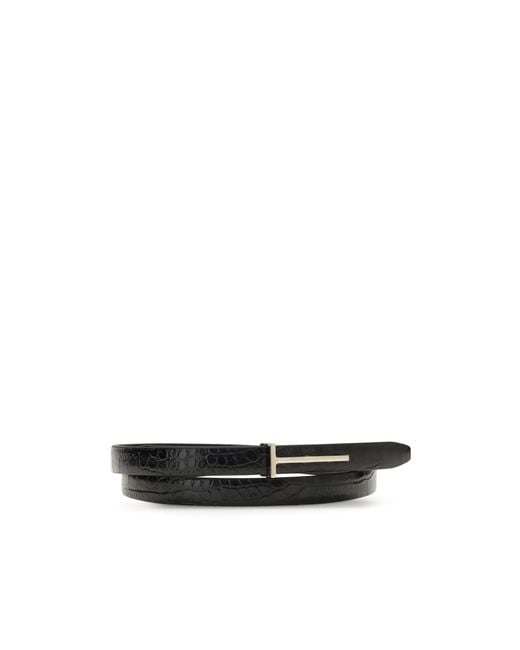 Tom Ford White Shiny Stamped Embossed Slim T Belt