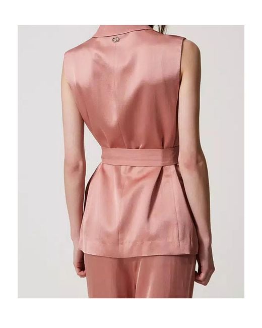 Twinset Pink Satin Belted Blazer