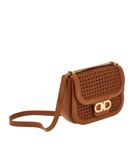 Ferragamo Brown Double Gancini North-South Crossbody Bag (Xs)