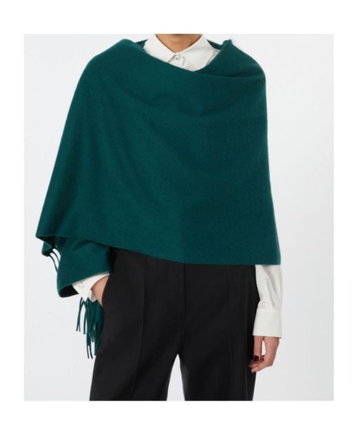 Max Mara Green Cashmere Stole With Embroidery And Fringing