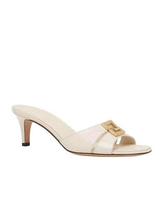 Fendi Natural Ffold Logo Plaque Sandals