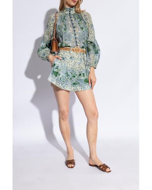 Zimmermann Green Ottie Tuck Linen Shorts