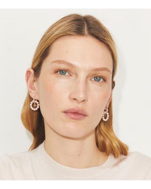 Tory Burch White Moondance Embellished Hoop Earrings