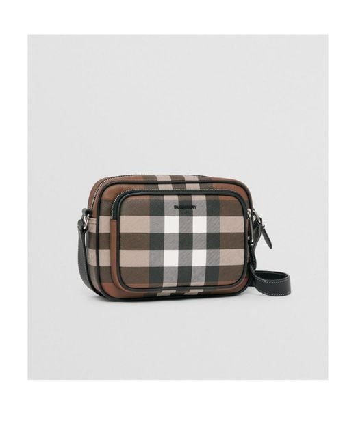 Burberry Black Dark Birch Check-Print Compact Messenger Bag for men
