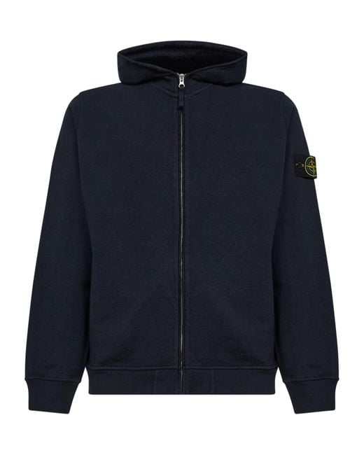 Stone Island Blue Logo Patch Zipped Hoodie for men