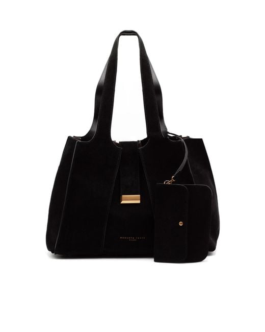 Roberto Festa Black Eloise Ribbed Tote Bag