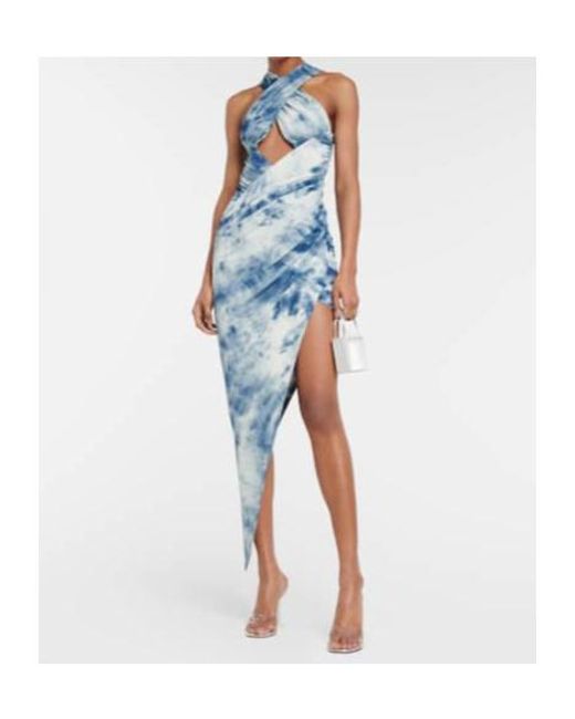 Alexandre Vauthier Blue Printed Cut-Out Midi Dress