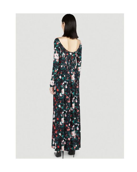 Rabanne Black Rose-Print Ruched Maxi Dress