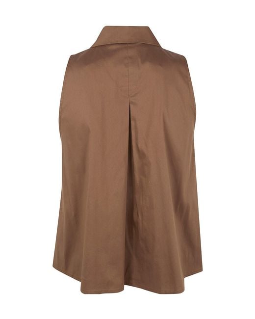 Semicouture Brown Quanta Sleeveless Box-Pleat Shirt