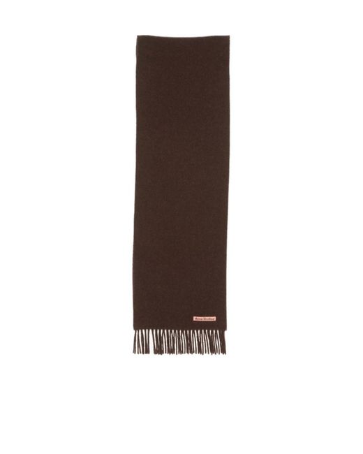 Acne Brown Logo Patch Fringed Edge Scarf for men